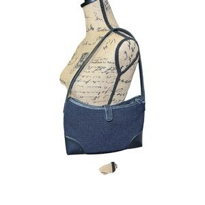 The SAK Nylon Crochet Knit Navy Blue Shoulder Bag Casual Summer Travel Vacation